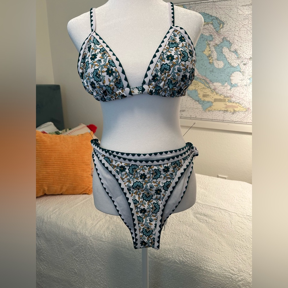 White Green Gold and Turquoise Bikini Adjustable Bottoms
